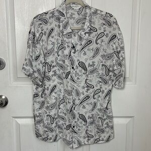 Eleven Paris black white paisley print Viscose button down collar shirt size L